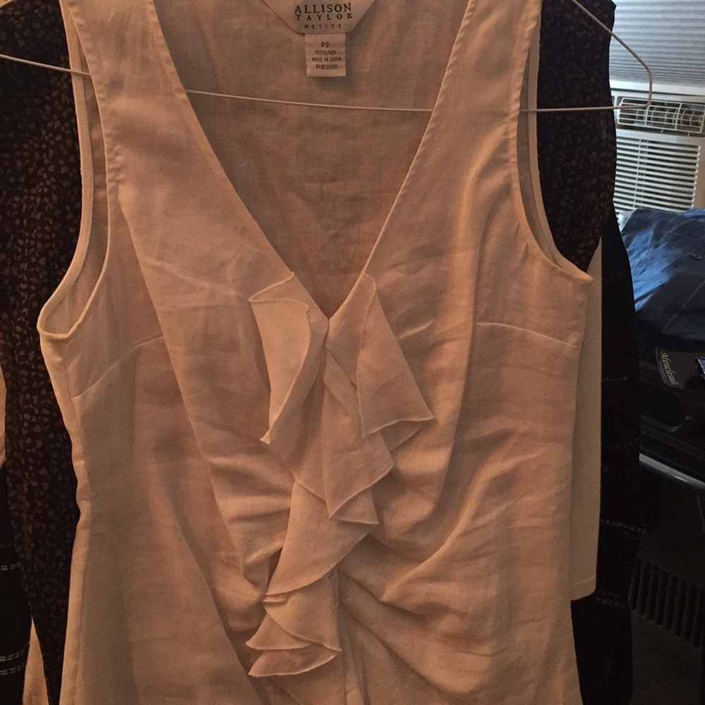 White  linen blouse. With ruffle petite